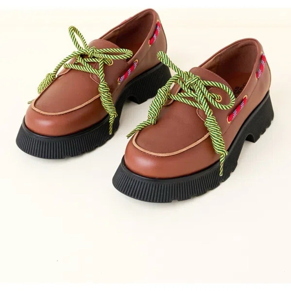 charlotte stone Cybil Platform Lug Sole Boat Shoe In Brown Size 13